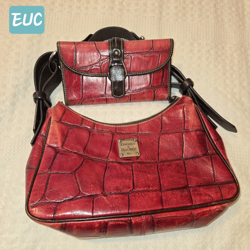 Dooney & Bourke Red Croc-Embossed Shoulder Bag Set